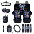 thumbnail image 1 of Renewold Butterfly Rose Music Notes Car Seat Cover Protector 15 PCS Set, with Steering Wheel Rearview Mirror Cover Seat Belt Pad Garbage Bag Air Vent Bag Coasters Key Chain Fit Most Vehicles, 1 of 7