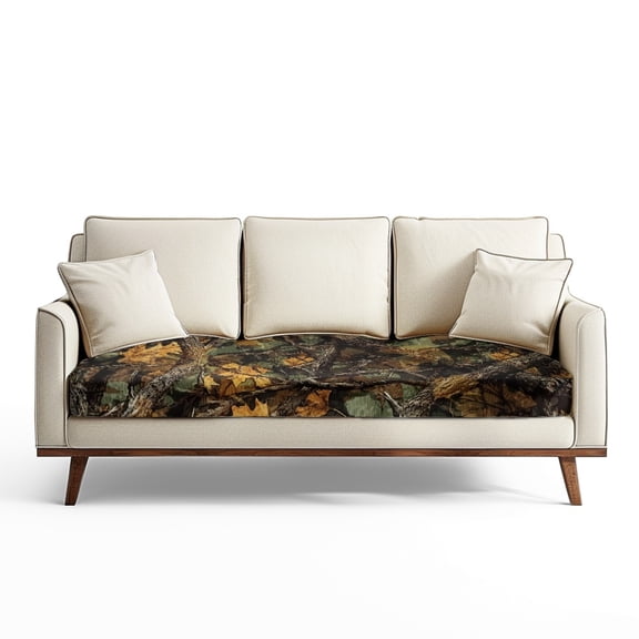 Renewold Camo Hunting Forest Branch Foliage Couch Seat Slipcover Non-Slip Sofa Cushion Protector Cover Elastic Fitted Sofa Couch Cushion Cover for Living Room Home Decoration, L