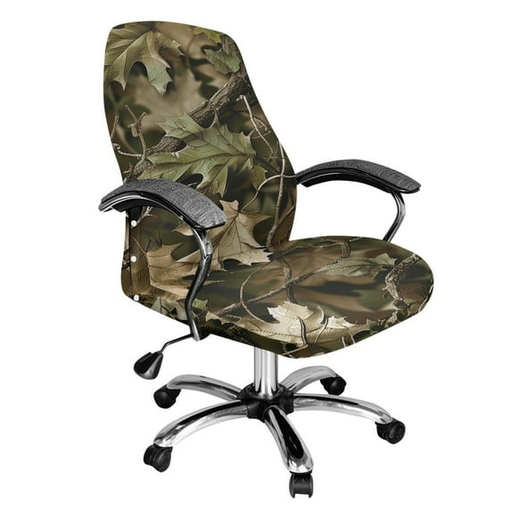Renewold Camo Hunting Forest Green Office Chair Cover for Armrest Chairs Stretch Printed Desk Computer Chair Slipcover Removable Non-slip High Back Chair Cover Standard Size, S