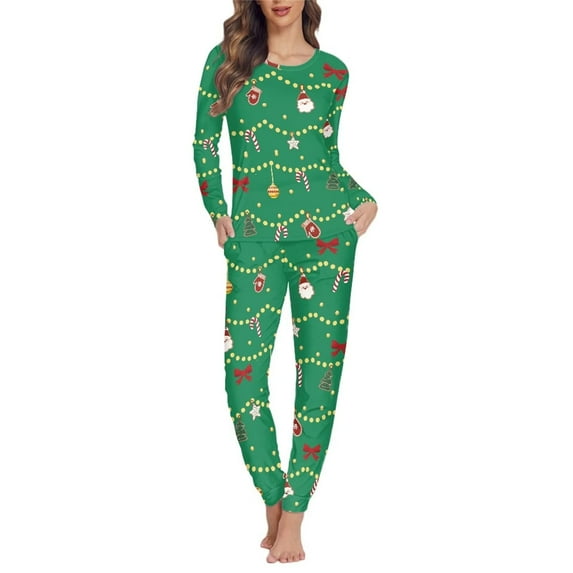 Renewold Candy Canes Xmas Bow Pajama Sleepwear Set of 2 Christmas Theme Women Long Sleeve Top & Pants Softness Jogger Yoga Sweatsuit Daily Wear Size 5XL