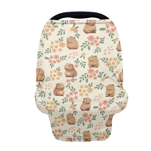 Renewold Capybara Flower Beige Stretchy Baby Car Seat Cover Carseat Canopy for Babies Universal Baby Breastfeeding Stroller High Chair Shopping Cart Cover