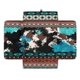 thumbnail image 1 of Renewold Car Center Console Cover Scratch Resistant Armrest Seat Box Cover with Organizer Pockets Console Lid Protector Cushion Fit for Most Cars Vehicles SUVs, American Tribal Cow Print Teal Brown, 1 of 9