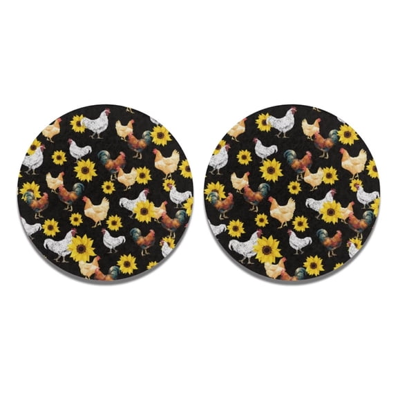Renewold Car Coaster Removal Fit for Most Vehicles Chicken Sunflower Cup Holders Table Coasters Decorative Acccessories 2PCS Round Rubber Auto Cup Mat