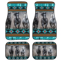 Renewold Car Floor Mats 4 Pack Universal Fit Front & Rear Rubber Auto Rugs Full Set, Car Interior Decoration for SUV Van Truck Sedan, Southwest American Tribal Horse Gray