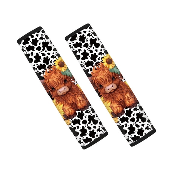 Renewold Car Seat Belt Pads Soft Auto Seat Belt Strap Shoulder Pad for Women Men Durable Automobile Accessories Decor, 2 Pack, Highland Cattle Cow Print