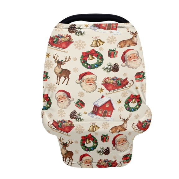Renewold Car Seat Cover for Boys Girls, Nursing Carseat Canopy Baby Breastfeeding Cover Multi-Use Nursing Scarf Infant Stroller Cover Christmas Decor, Vintage Christmas Santa Claus