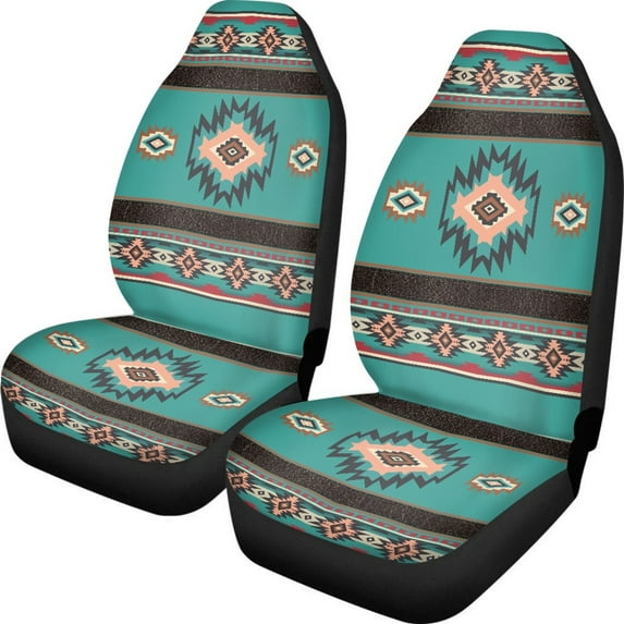 Renewold Car Seat Cover Front Set Only, Soft Breathable Front Car Seat Bottom Cover Protector Automobile Interior Accessories Decor, Southwest American Tribal Teal Pink