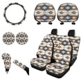 thumbnail image 1 of Renewold Car Seat Cover Full Set 11 PCS, with Steering Wheel Headrest Handbrake Gear Shift Knob Cover Cup Coasters Auto Seat Cover Accessories, Southwest American Tribal Blue Brown, 1 of 7