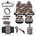 thumbnail image 1 of Renewold Car Seat Cover Set 14 PCS, with Steering Wheel Cover Seat Belt Pad Garbage Bin Armrest Rearview Mirror Handbrake Set Coaster Fit Most Vehicles, American Tribal Cow Print Brown Black, 1 of 7