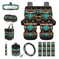 thumbnail image 1 of Renewold Car Seat Cover Set 15 Pack, with Steering Wheel Seat Belt Strap Rearview Mirror Cover Garbage Cans Air Vent Pouch Coasters Keychain Auto Interior Decor, Southwest American Tribal Teal Brown, 1 of 7