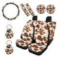 thumbnail image 1 of Renewold Car Seat Covers Full Set 11 PCS, Universal Car Interior Accessories with Steering Wheel Seat Belt Covers Coaster Keyrings Universal Auto Decoration, Brown Cow Cowhide Print, 1 of 7