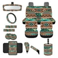 thumbnail image 1 of Renewold Car Seat Covers Full Set 14 PCS, with Steering Wheel Seat Belt Pads Coasters Waste Bin Armrest Pad Cup Holders Rearview Mirror Handbrake Cover Set, American Tribal Leopard Print Brown Teal, 1 of 7