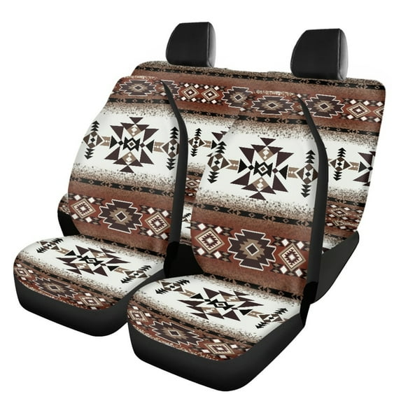 Renewold Car Seat Covers Universal Fit Car Front Seat Protector & Back Bench Cover Full Set Pack of 4, Easy to Install Machine Washable, Southwest American Tribal Dark Brown
