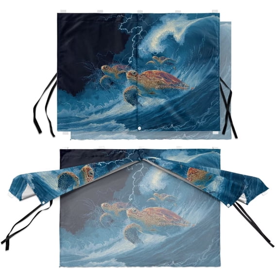 Renewold Car Window Shades for Side Windows Double Layer Full Covers/Half Shade Options Car Side Window Shades Block Sun Glare Block Light Windows Screens, Sea Turtle Wave Lightning Print Blue