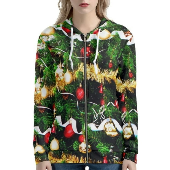 Renewold Casual Full Zip Hoodie Jacket Clothes Size M Xmas Ball Lights Women Long Sleeve Tracksuit Sweatshirt Volleyball Clothing with Hood,Christmas Holiday