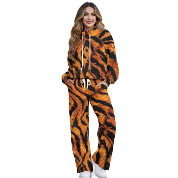 Renewold Casual Outfits Sweatsuits Women 2 Piece Lounge Sets Women's Activewear High Waisted Workout Pants and Long Sleeve Top Matching Set, Tiger Print, S