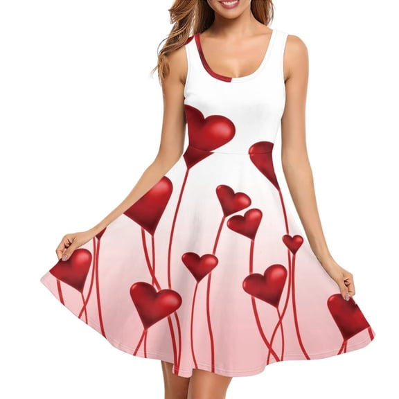 Renewold Casual Tank Dresses for Women Plus Size XS Red Hearts Summer Sleeveless Tank Dress Special Occasion Daily Midi Dress Valentine's Day Gifts