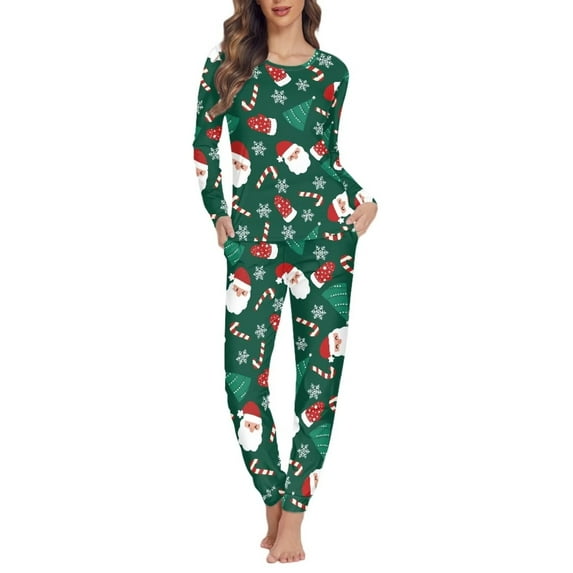 Renewold Casual Women Candy Canes Snowflake Pajama Sets of 2 Casual Christmas Loose Fitting O-neck Pullover Tops Pants Bottoms Tredny Home Relaxed Life Pjs Sleepwear Size XL