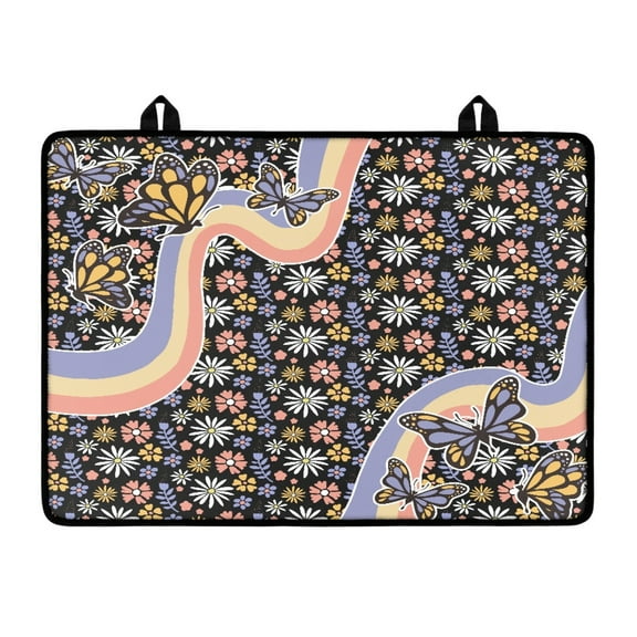 Renewold Ceramic Glass Stove Top Cover Stove Mat Stove Burner Cover Multipurpose Rubber Desk Saver Pad Washer Dryer Top Cover Range Cover for Counter Top, Butterfly Hippie Flower Violet