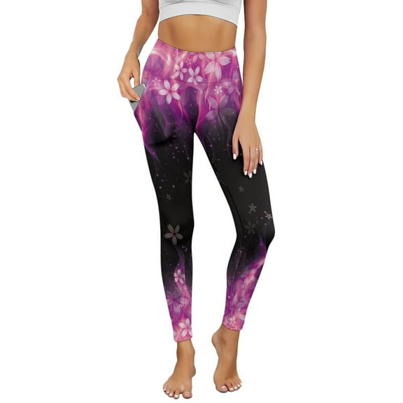Renewold Cherry Blossom Flame Pink Pocket Yoga Leggings for Women Lounge Yoga Pants Tights Stretchy Slim Basic Pants Sportswear Active Yoga Leggings for Workout Sports Yoga, 3XL