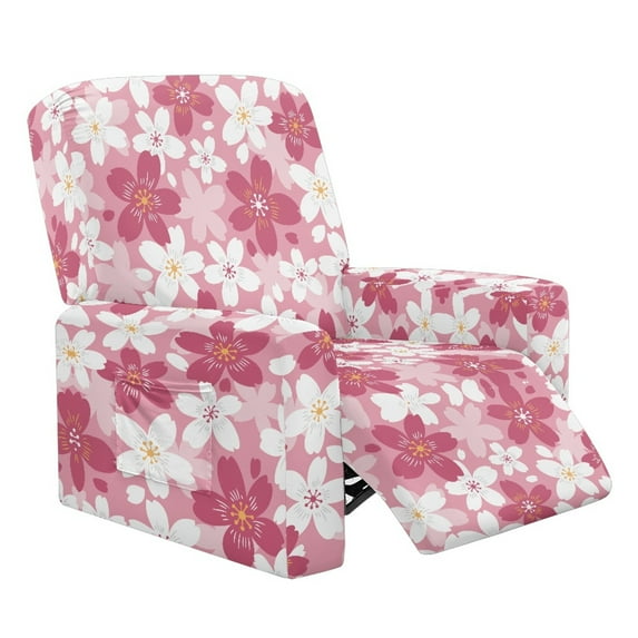 Renewold Cherry Blossom Stretch Recliner Chair Cover Washable Couch Cover Recliner 4 Pieces Soft Polyester Spandex Reclining Slipcover Furniture Protector for Reclining Sofa