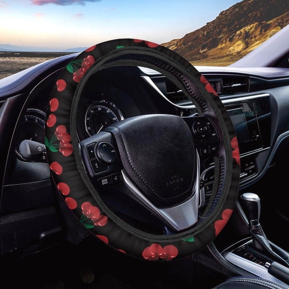 Renewold Cherry Print Car Steering Wheel Cover Universal 15 Inch Anti-slip Neoprene Auto Steering Wheel Protector Car Accessories Protector for Women Men