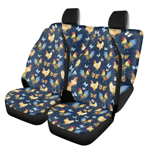 Renewold Chicken Butterfly Blue Print Car Seat Covers Universal Full Set 4 Pack Universal Fit Most Vehicle Cars Auto Accessories Rear Bench Cover Front Seat Protector Automotive Seat Covers