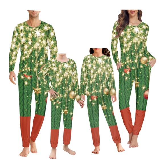 Renewold Christmas Ball Family Pajamas Matching Sets Plus Size L Loose Fitting Snug-Fit Sport Outdoor Sweatshirt for Women 2 Pieces Sleep Nightwear