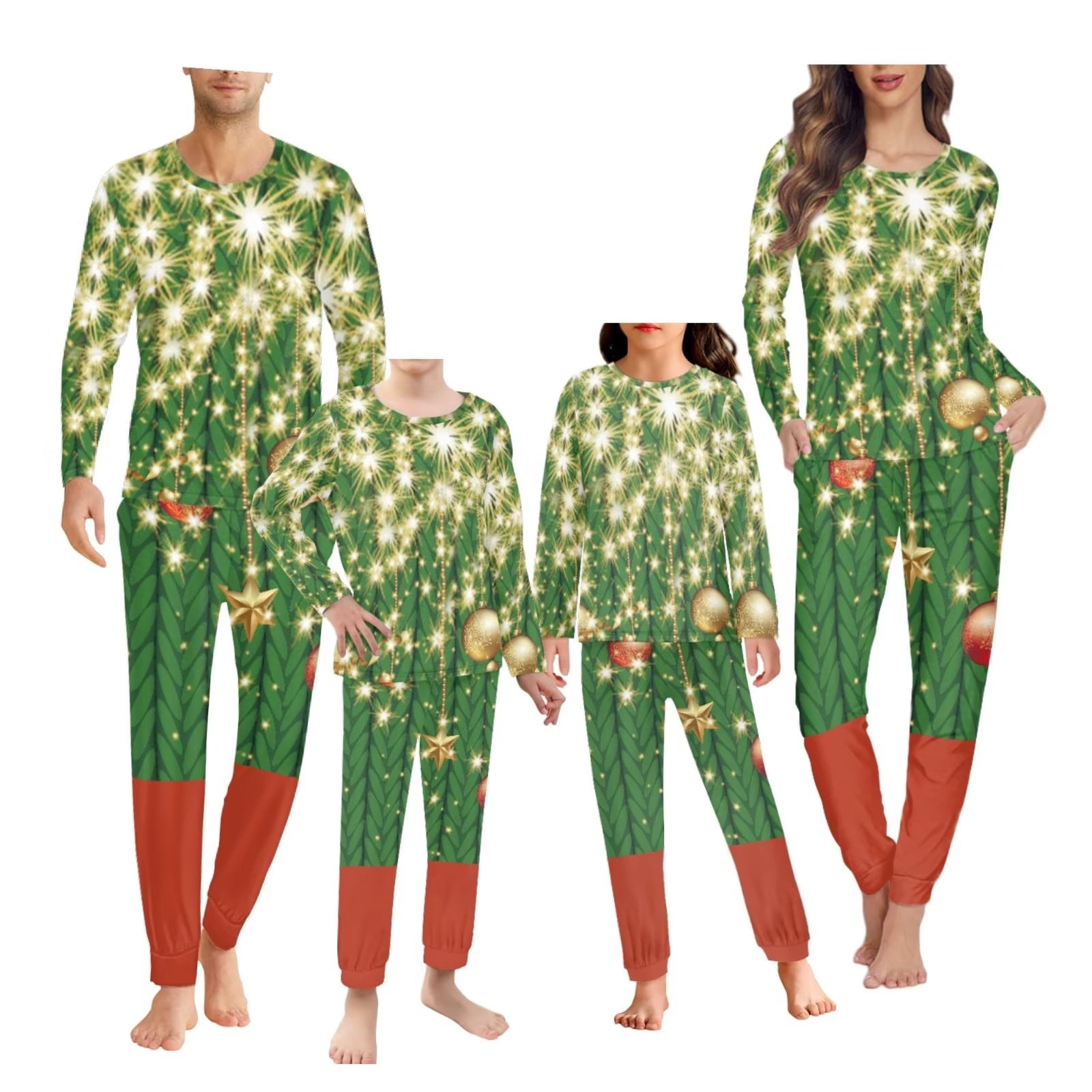 Renewold Christmas Ball Family Pajamas Matching Sets Plus Size S Loose Fitting Snug-Fit Sport Outdoor Sweatshirt for Women 2 Pieces Sleep Nightwear