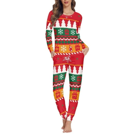 Renewold Christmas Clothing Pajama Long Pants with Pockets Set of 2 Soft Xmas Socks Snowflake Pullover Tops Sweatsuit Lightweight Women Athletic Clothing Size 5XL