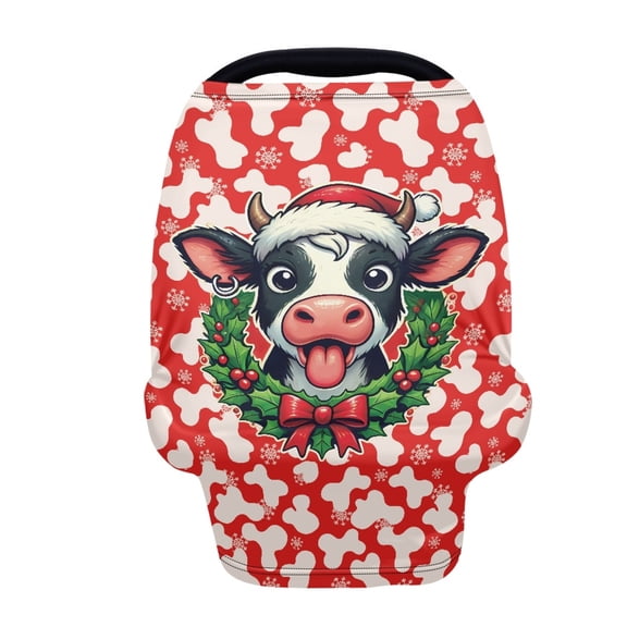 Renewold Christmas Cow Wreath Infant Car Seat Cover, Baby Carseat Scarf Stretchy Nursing Scarf Car Seat Canopy Breathable Nursing Cover for Boys Girls