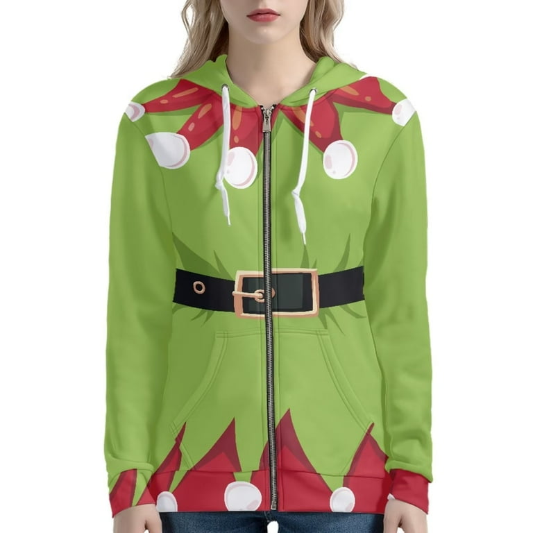 Renewold Christmas Elf Sweatshirt Zip Up Hoodie Women Athletic