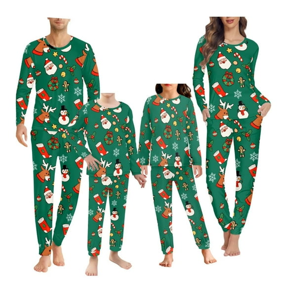Renewold Christmas Family Matching Pajamas Gingerbread Man Reindeer Boys Girls Night Sleepwear Set Size 13-14 Years Old 2 Pieces Loose Fitting Jammies Nighty