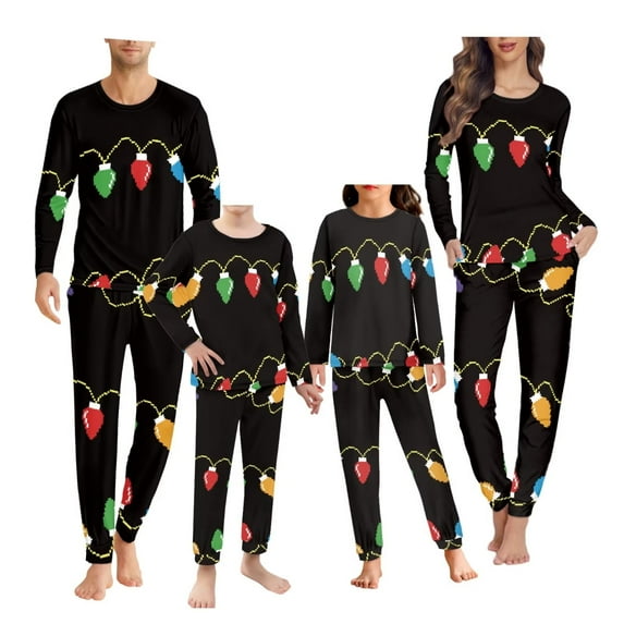 Renewold Christmas Family Pajamas Matching Sets,Colorful Lights Sleepwear for Kids Teen Size 7-8 Y Soft Sleepwear Nightwear Thermal Lounge Wear PJ,Set of 2