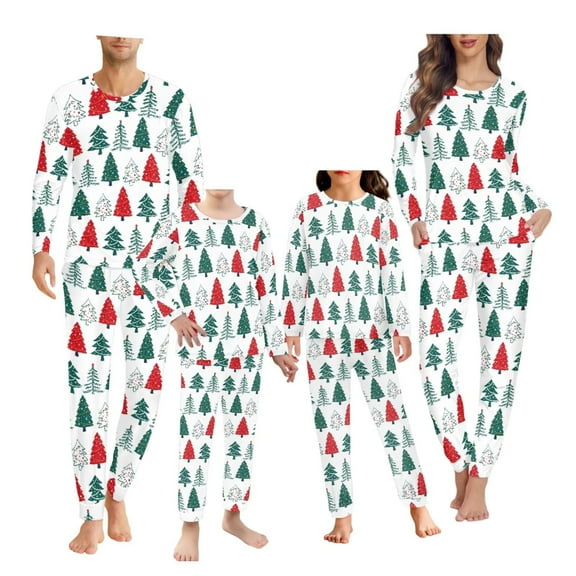 Renewold Christmas Family Pajamas Matching Sets Xmas Trees Long Sleeve Clothing Top & Pants 2PCS Breathable Personalized Athletic Clothing for Men Size 6XL
