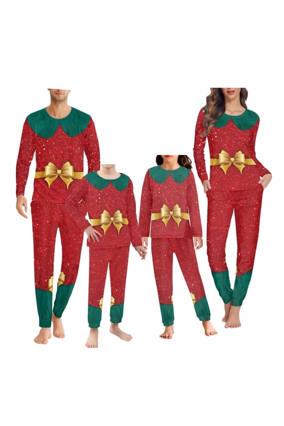 Christmas Family Pajamas for Women Plus Size XL Elf Bow Sleepwear Lounge Set 2 Pieces Thermal Home Indoor Nightwear Clothing Fit for Winter Outfits