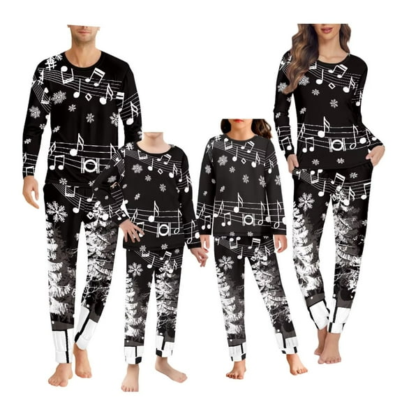Renewold Christmas Family Pajamas Xmas Trees Music Notes Long Sleeve Shirt and Pants for Women Size XS Soft Sleepwear O Neck 2 Pieces Pjs Joggers Lounge Sets with Pockets XS