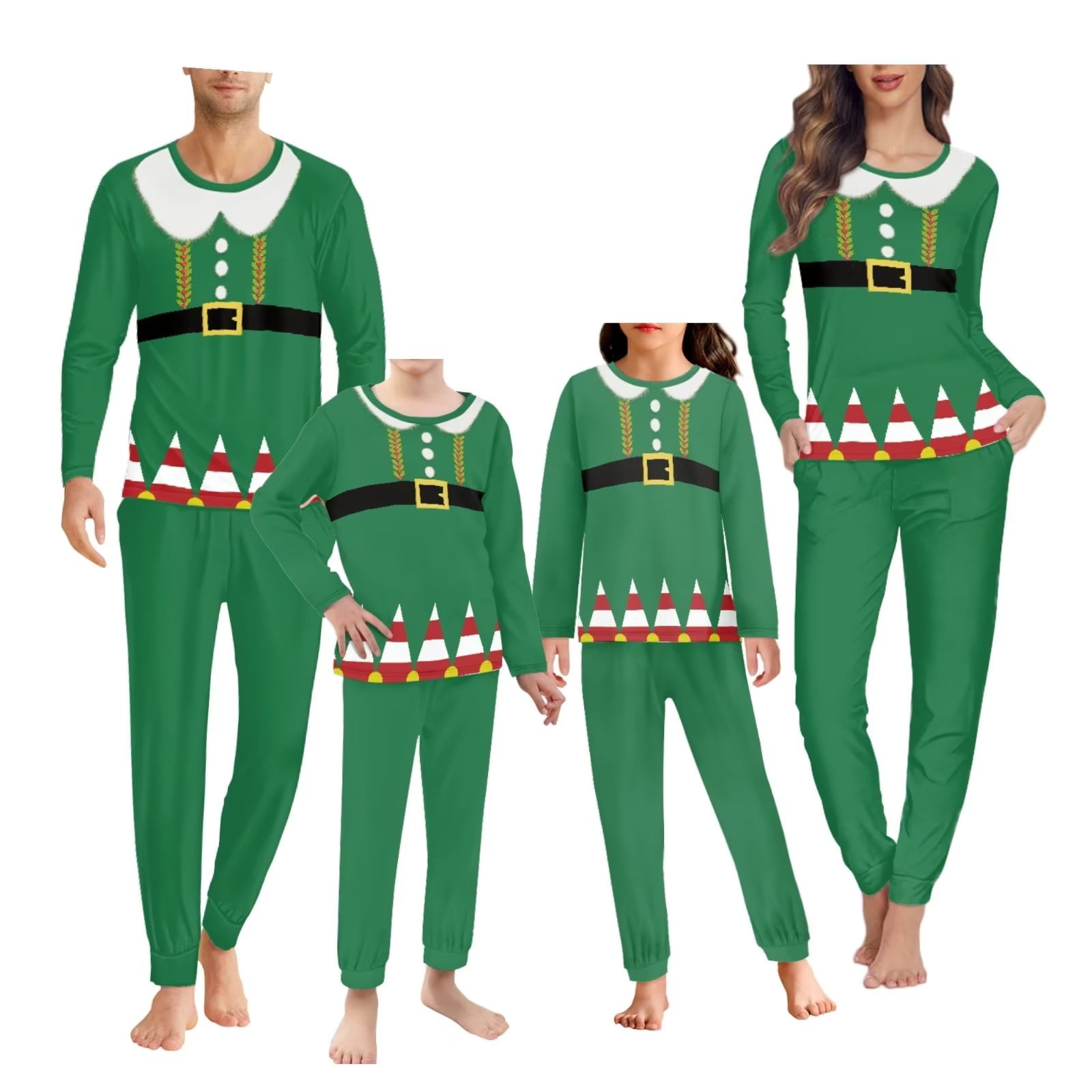 Renewold Christmas Matching Family Pajamas Sets Breathable Green Lounge Set with Elf Graphic 2 Pieces Thermal Winter Sports Outfits Women Sleep Nightwear Size 4XL