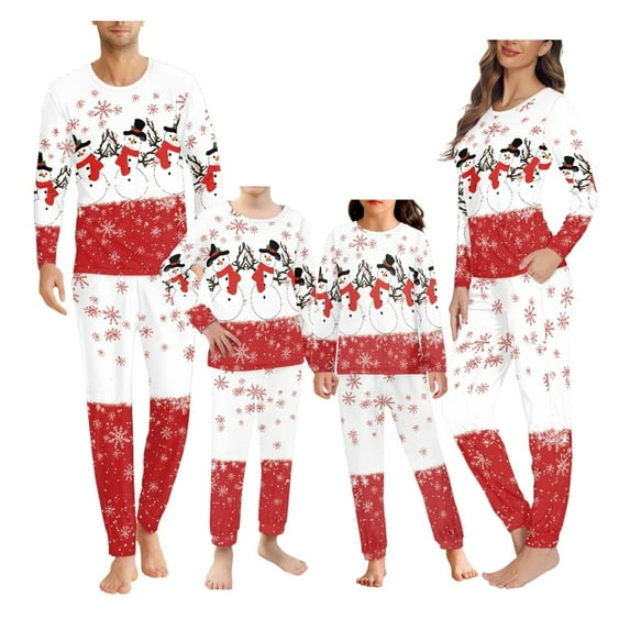 Renewold Christmas Matching Pajamas for Family Sets 2 Pieces Pj Joggers Walking Lounge Set Cute Snowman Snowflake Winter Pullover Sleepwear for Men Size 2XL