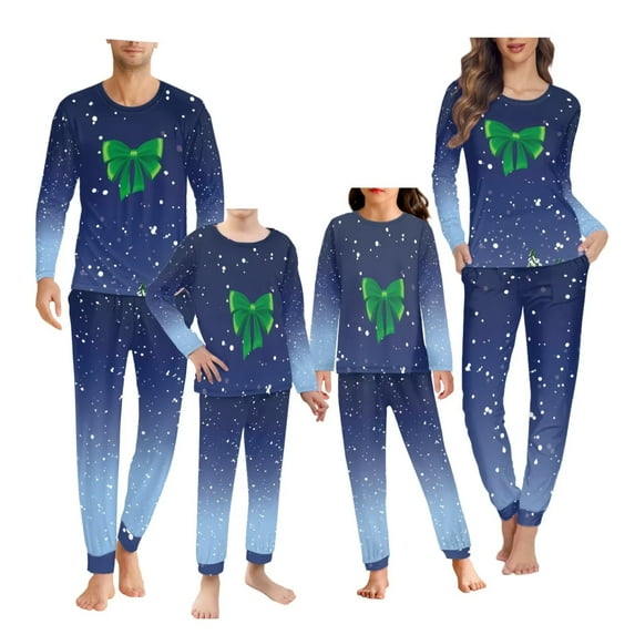 Renewold Christmas Pajama Family Green Xmas Bow Loungewear Sleepwear Set Size 6XL 2 Pieces Skin Friendly Women Walking Yoga Loungewear PJ Fit for Winter