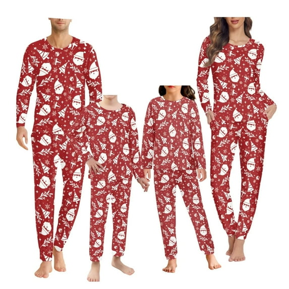 Renewold Christmas Pajama Family Snowflake Santa Pajamas Women's Long Sleeve Sleepwear 2 Pieces Warm Pullover Tops with Long Pants Soft Loungewear Pj Set Size L