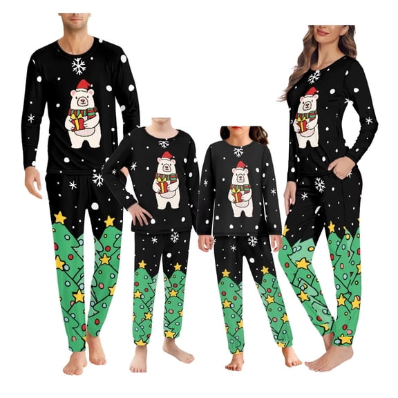 Renewold Christmas Pajamas for Family Women PJs Matching Sets 2 Packs Loose Fitting Crew Neck Sleep Shirt Nightwear Size XS Cute Polar Bear Snowflake Sleepwear T-Shirt