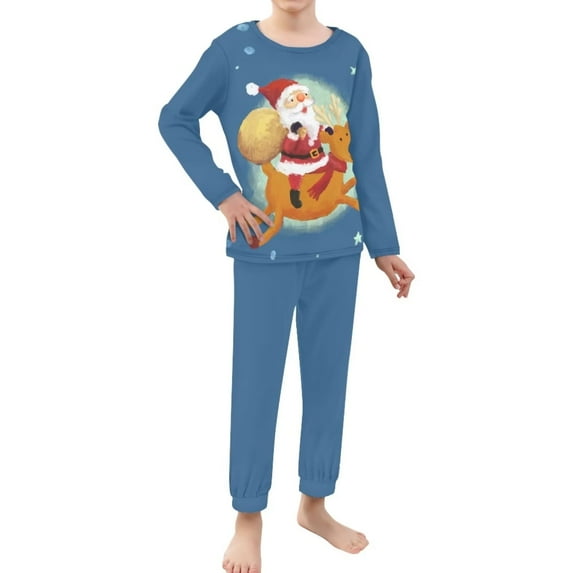 Renewold Christmas Pajamas Set for Teens Boys 2 Pieces Skin Friendly Long Sleeve Nightwear Stretchy Warmth Reindeer Santa Athletic Walking Jogger Clothing Size 3-4