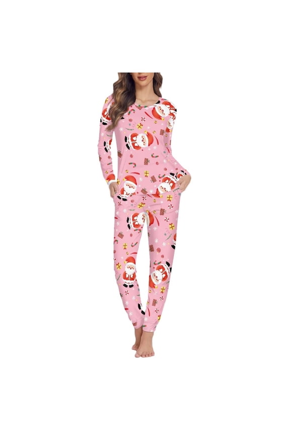 Christmas Pajamas Set of 2 Women's Long Sleeve PJ Top & Pants Candy Canes Santa Sleepwear Outfits Daily Loungewear Athletic Clothing Size XS