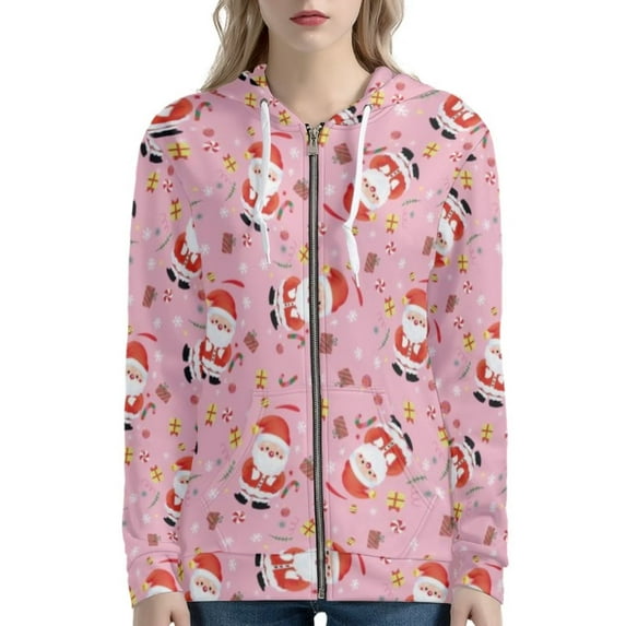 Renewold Christmas Theme Zip Up for Women Candy Canes Santa Personalized Sweatshirt Cardigan Fits for Yoga Jogging Y2K Streetwear Jacket Casual Activewear Size 4XL