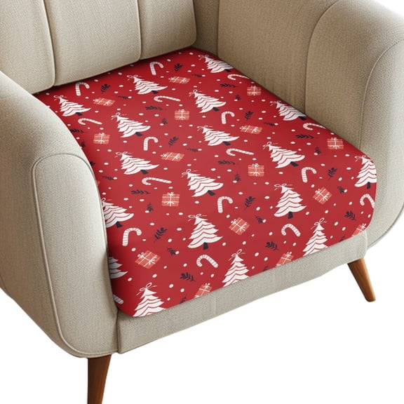 Renewold Christmas Tree Candy Cane Red Stretch Couch Seat Cushion Slipcover Individual Sofa Seat Cushion Cover Armchair Seat Cushion Cover with Elastic Bottom for Living Room Decor, S