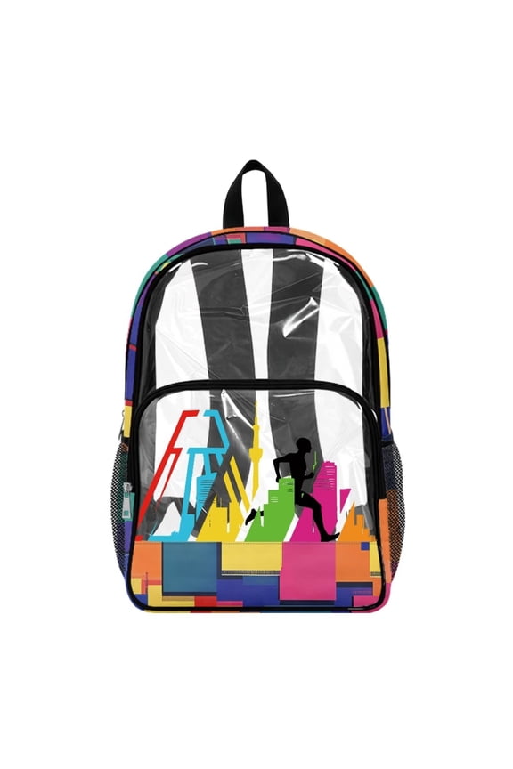 Clear Backpack for School Large Capacity Wide Shoulder Straps Transparent Backpack Laptop Bag Back to School Supplies Bookbag for Boys Girls, Abstract Geometric Pattern