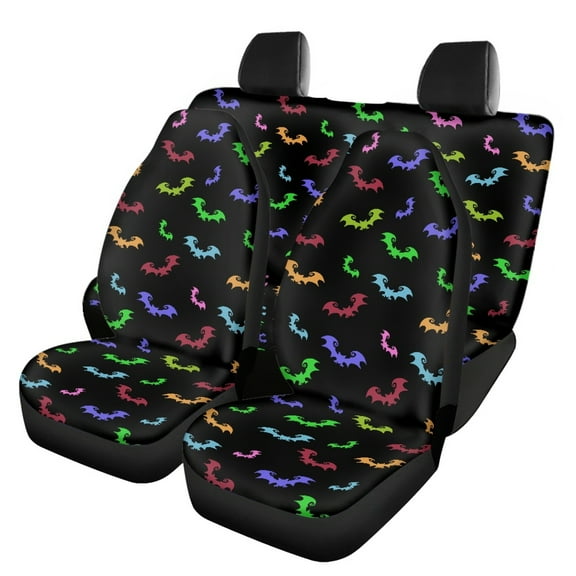 Renewold Colorful Bat Print Car Front Back Seat Covers Full Set 4 PCS, Universal Fit Most Cars SUV Vans Trucks, Halloween Auto Accessories Decor for Women Men