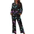 thumbnail image 1 of Renewold Colorful Bats Web Pajama & Pants Set for Women 2 PCS Relaxed Home Life Button Long Sleeve Nightwear Snug-Fit Halloween Holiday Loungewear Size M, 1 of 5