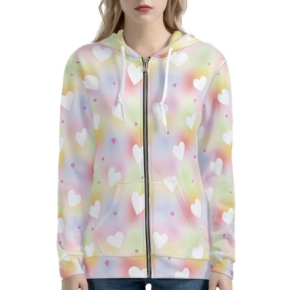Renewold Colorful Hearts Clothing Zipper Hoodie Coat Size 4XL Fashion Crewneck Long Sleeve Sweatshirt Jacket Lightweight Cricket Tracksuit for Women, Valentine's Day